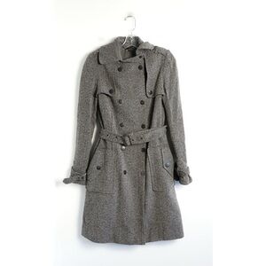 Mexx vintage tweed double breasted trench coat size 6/8 women's M belted greige